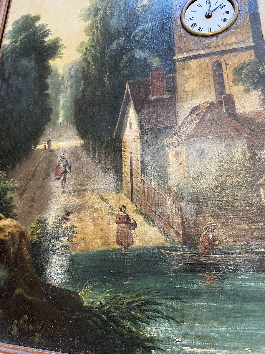 Large 19th Century Musical Clock Painting -photo-4
