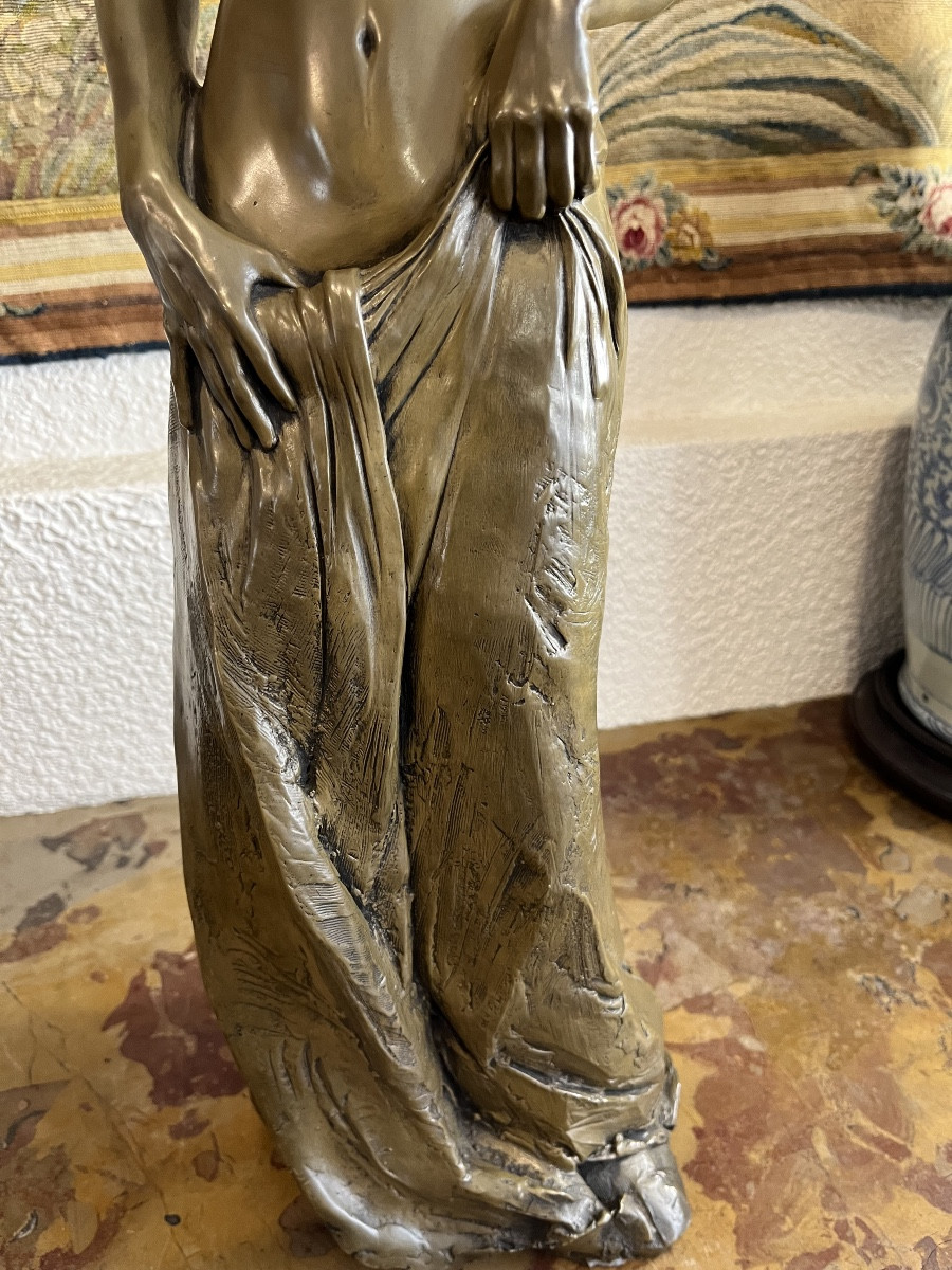 Sculpture Femme Drapée Compression Métallique Signée-photo-1