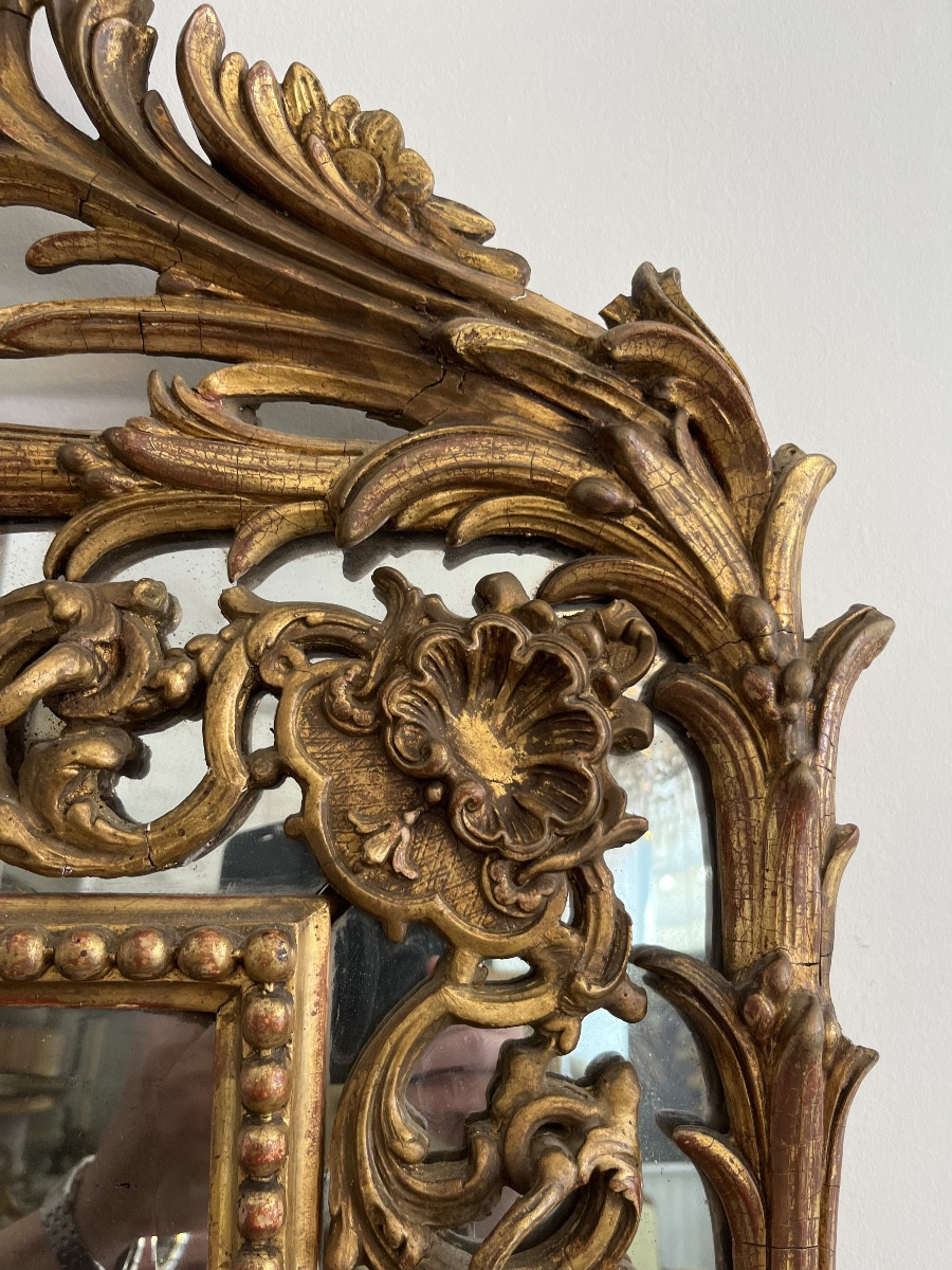 Miroir à parecloses  en bois doré Style Louis XV 19 éme siècle -photo-3