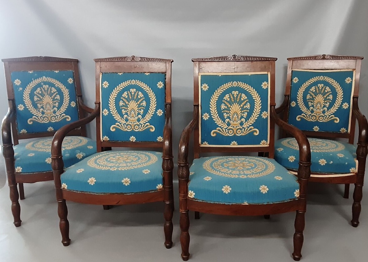 Set Of 4 Mahogany Armchairs, Restoration Period, 19th Century -photo-2