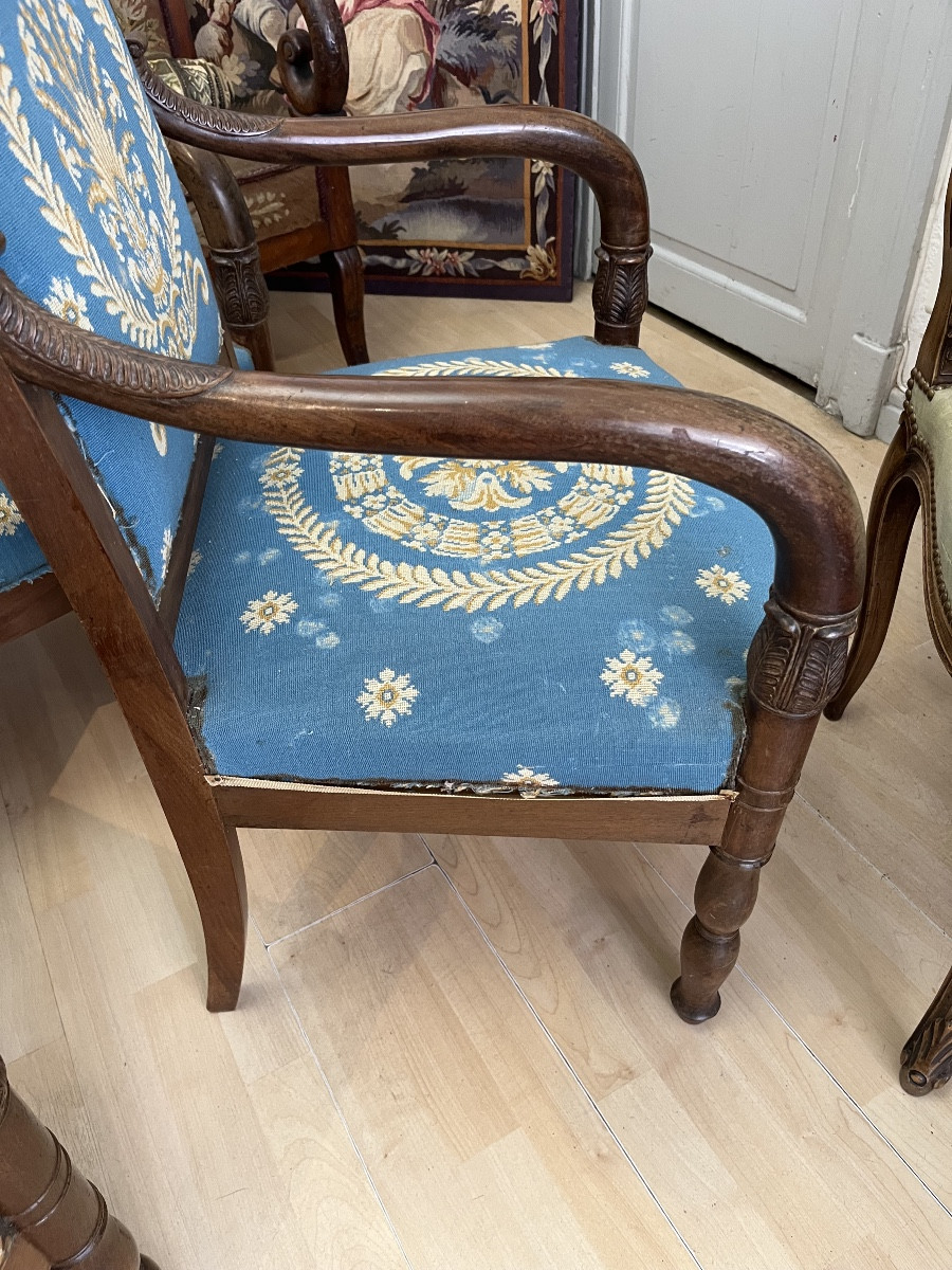 Set Of 4 Mahogany Armchairs, Restoration Period, 19th Century -photo-2