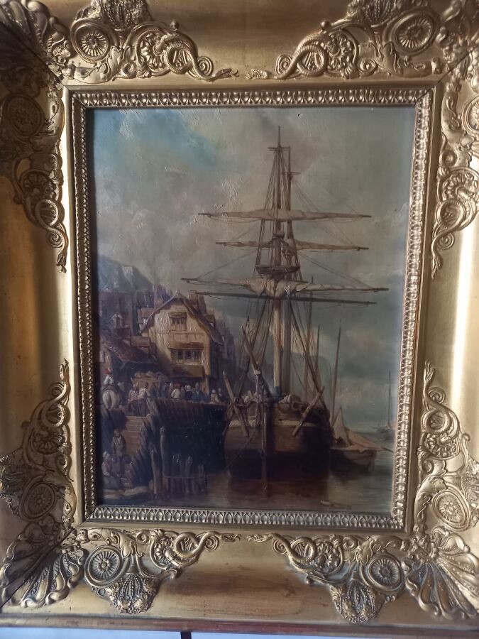 Tableau Marine huile sur toile 19 éme siècle -photo-2