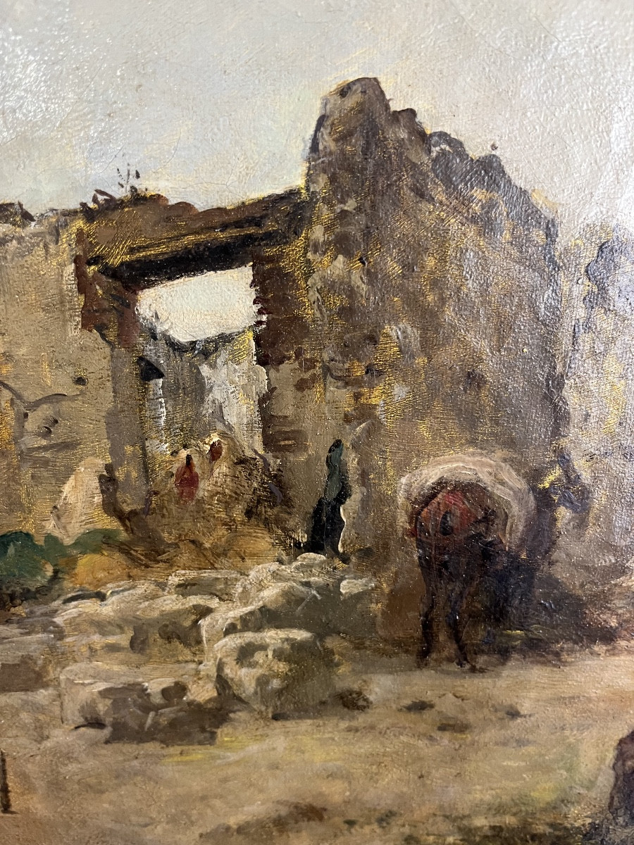Tableau Orientaliste  19 éme siècle Le campement . Signé -photo-1