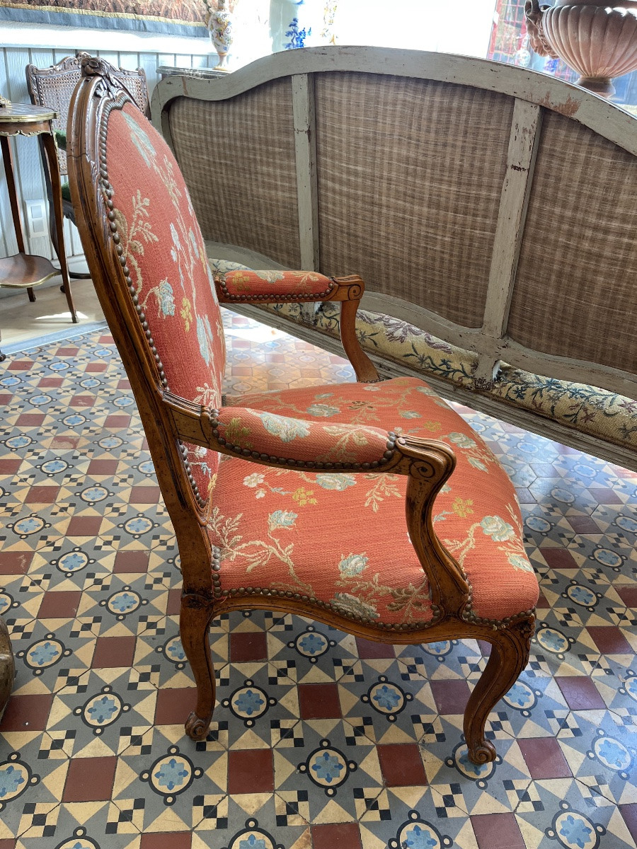 Pair Of Louis XV Style Model à La Reine Flat-backed Armchairs-photo-3