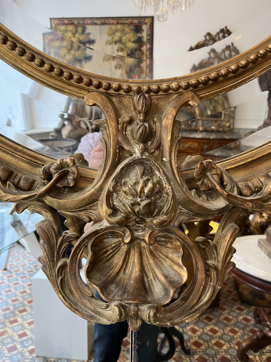 Grand miroir ovale à parecloses en bois doré de style Louis XV-photo-4
