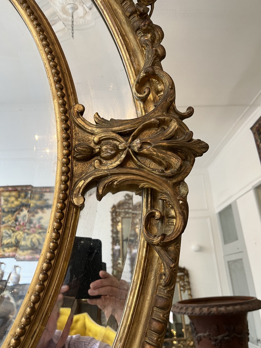 Grand miroir ovale à parecloses en bois doré de style Louis XV-photo-1