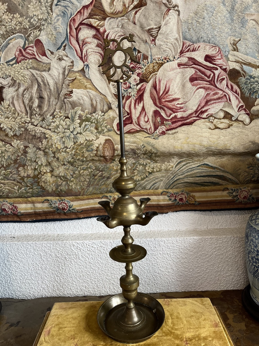 Large 18th Century Bronze Oil Lamp -photo-2