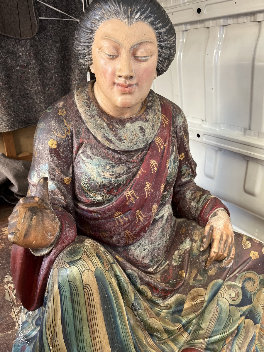 Important Pair Of Polychrome Wooden Sculptures Representing Chinese Dignitaries -photo-3