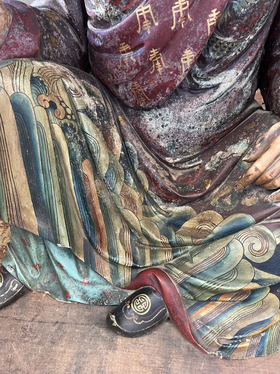 Important Pair Of Polychrome Wooden Sculptures Representing Chinese Dignitaries -photo-7