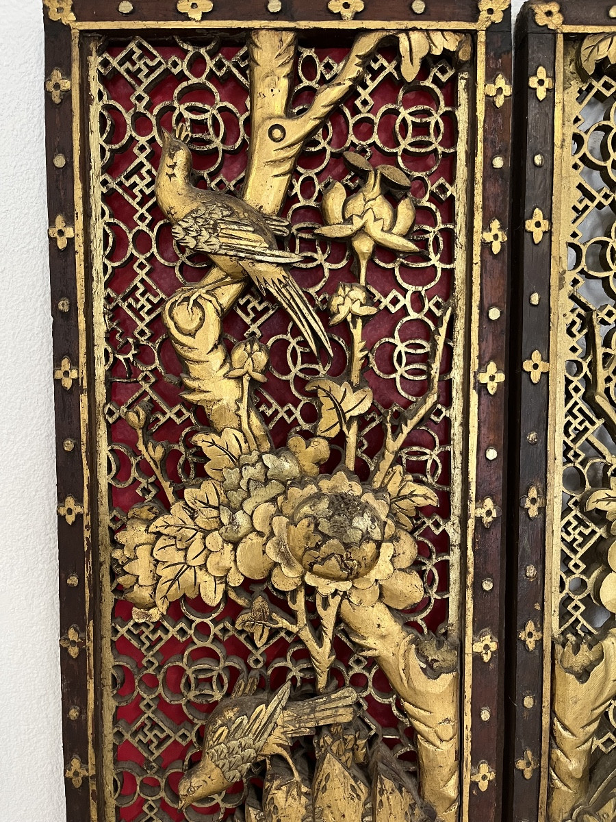Panneaux en bois sculpté et doré Chine -photo-2