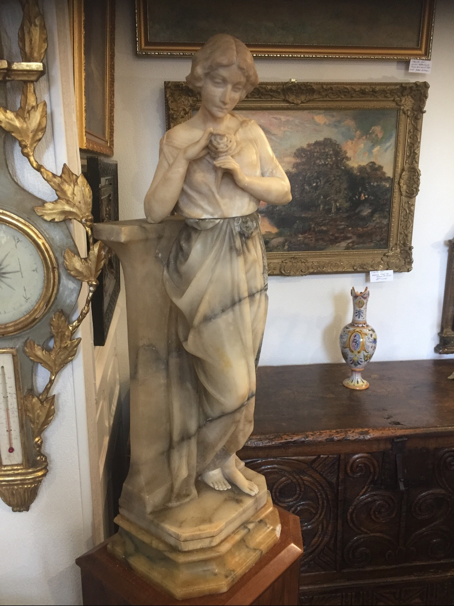 Art Deco Marble Sculpture Of A Woman 