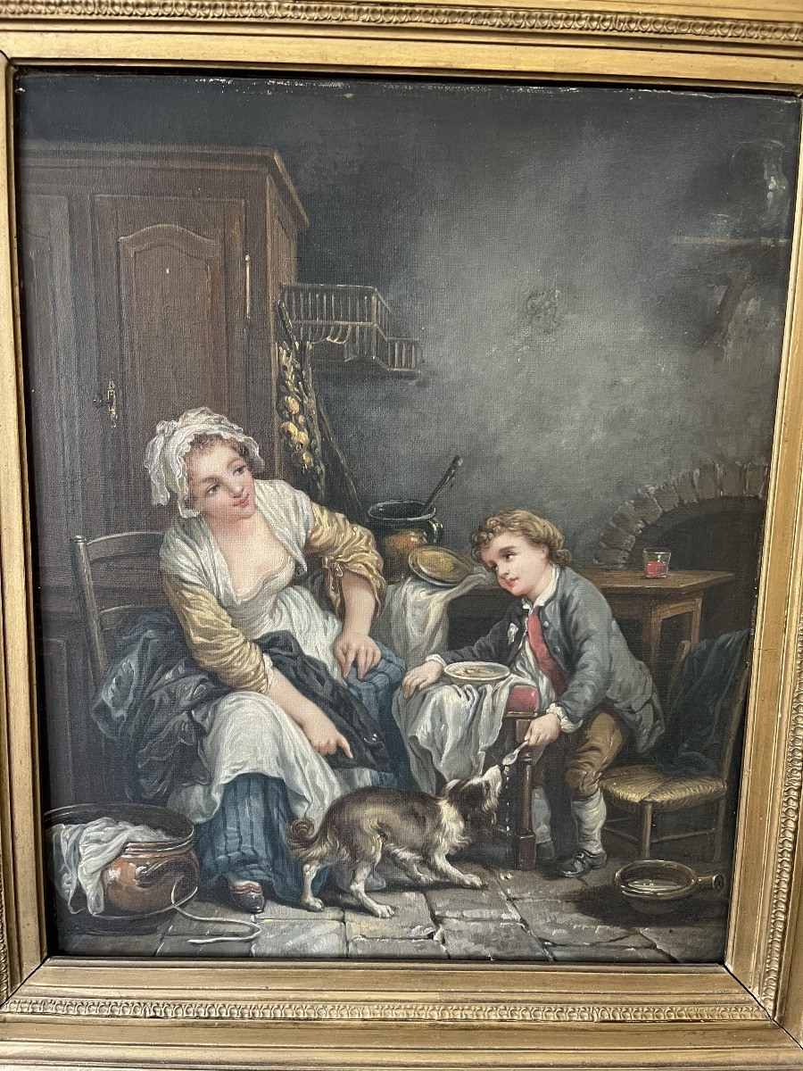 Paire de tableaux  scènes de genres d’après Greuze -photo-1