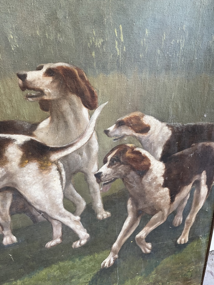 Important tableau d’une scène de chasse à courre 19 éme siècle -photo-2