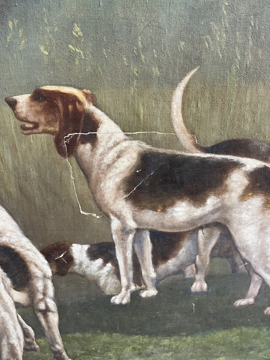 Important tableau d’une scène de chasse à courre 19 éme siècle -photo-3