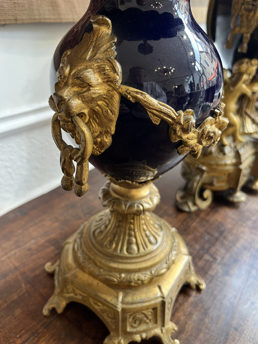 19th Century 3-piece Bronze And Porcelain Shirt Set -photo-1