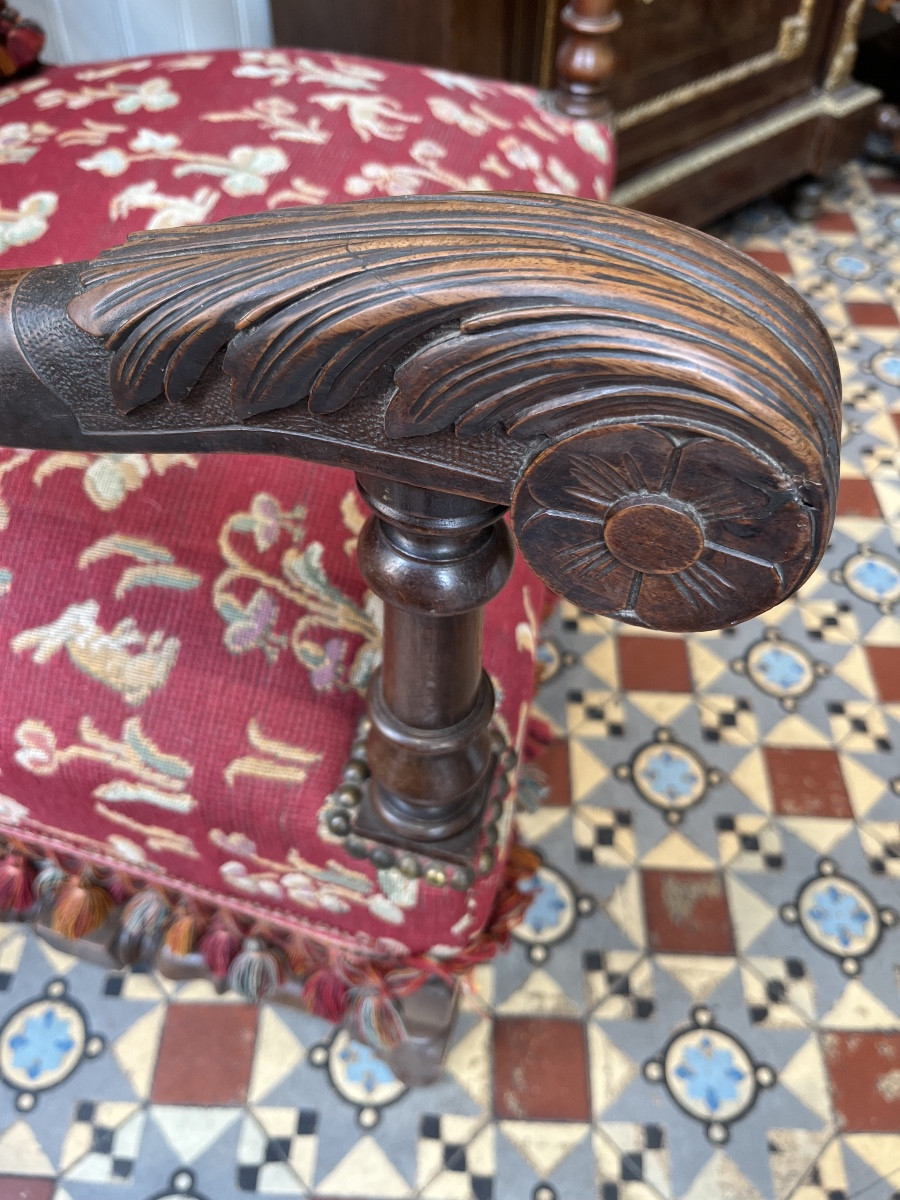 Pair Of Louis XIII Style Armchairs With Small Dot Tapestry-photo-1