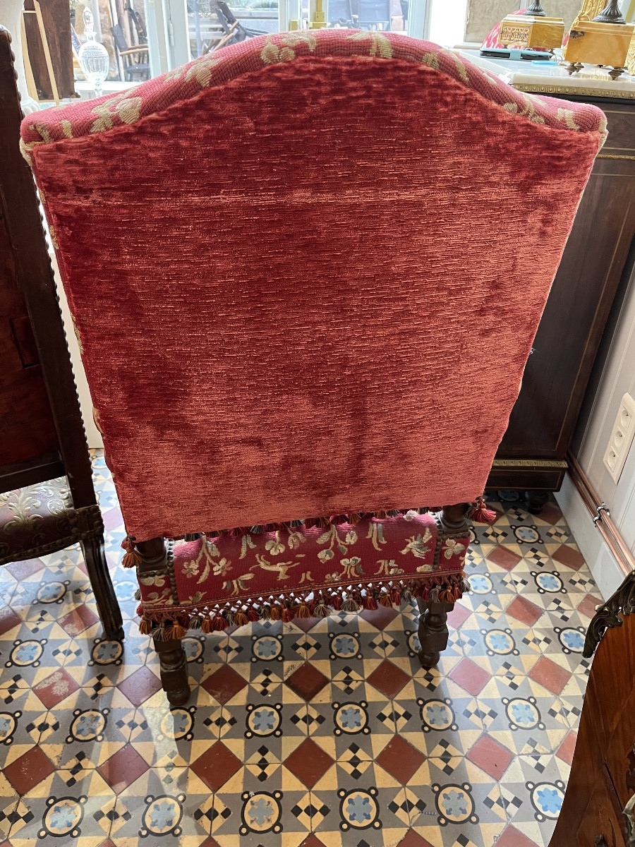 Pair Of Louis XIII Style Armchairs With Small Dot Tapestry-photo-5