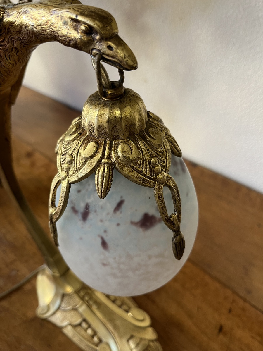 Lampe de  bureau en bronze doré Signée Époque Art -photo-2