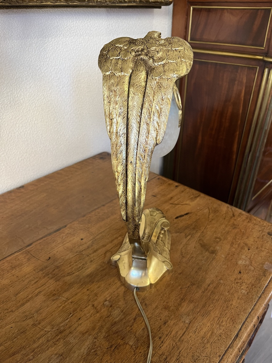 Lampe de  bureau en bronze doré Signée Époque Art -photo-3