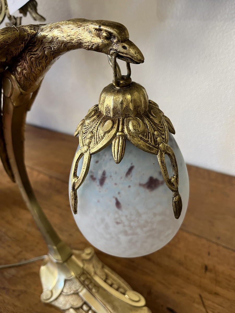 Lampe de  bureau en bronze doré Signée Époque Art -photo-3