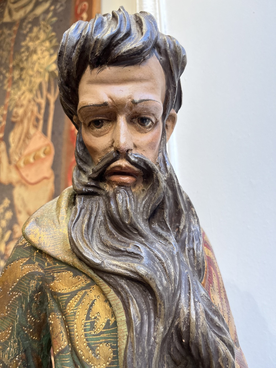 Important Polychrome Wooden Sculpture Representing Moses -photo-3