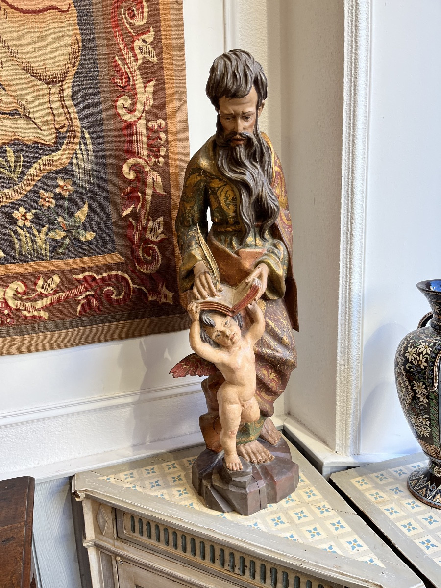 Important Polychrome Wooden Sculpture Representing Moses 