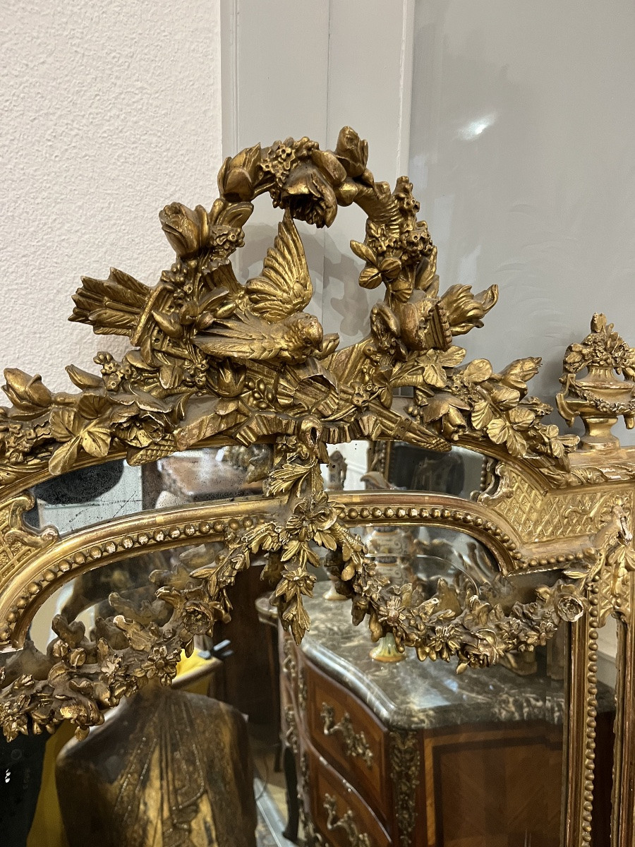Miroir en bois doré à parcloses 19 éme Siècle -photo-2