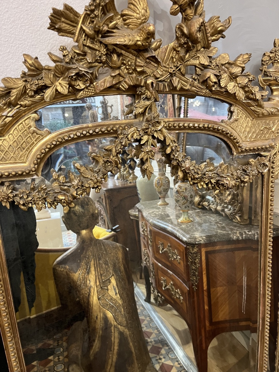 Miroir en bois doré à parcloses 19 éme Siècle -photo-3