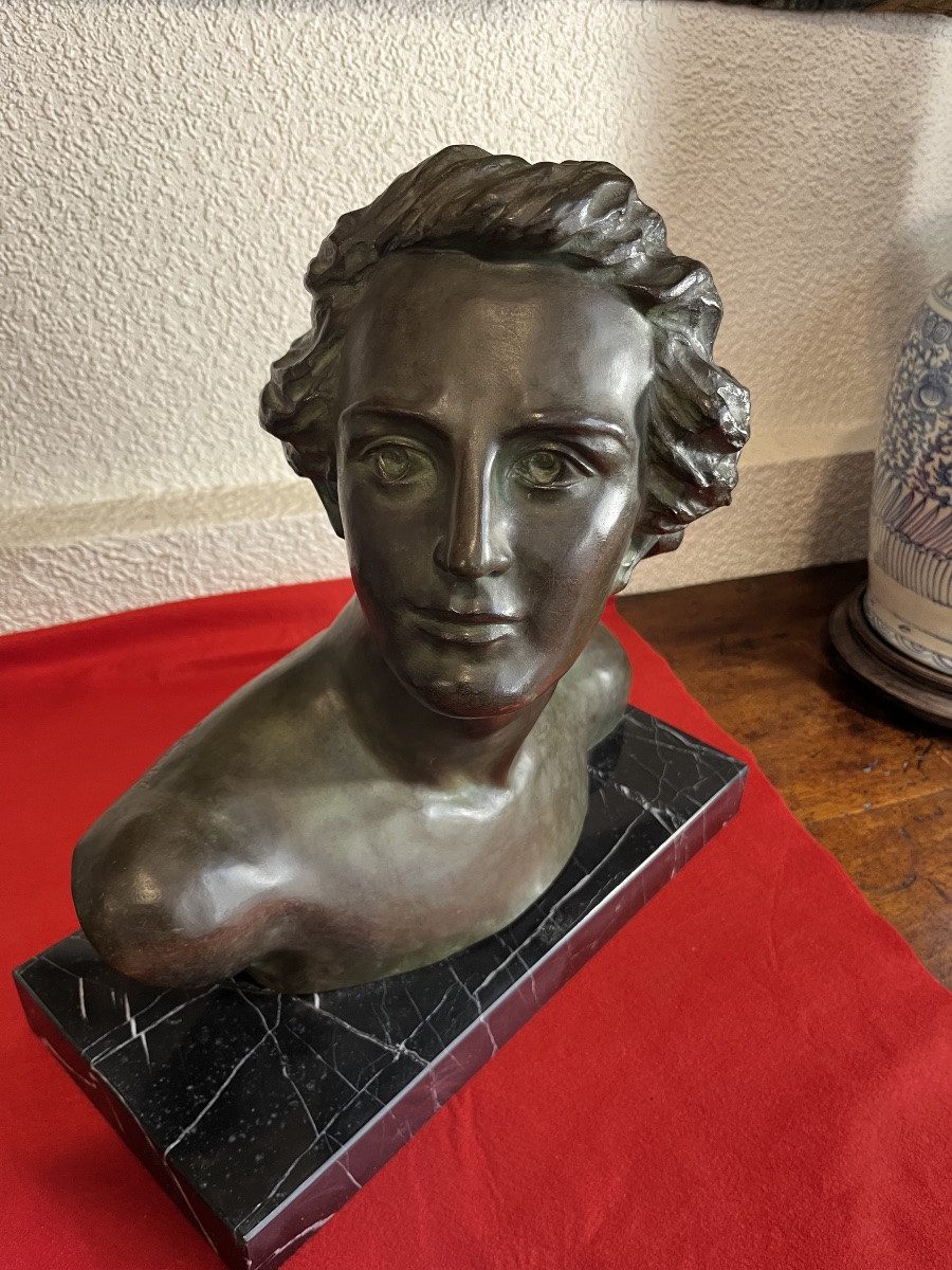 Bronze Bust Of A Man Signed Art Deco Period -photo-3