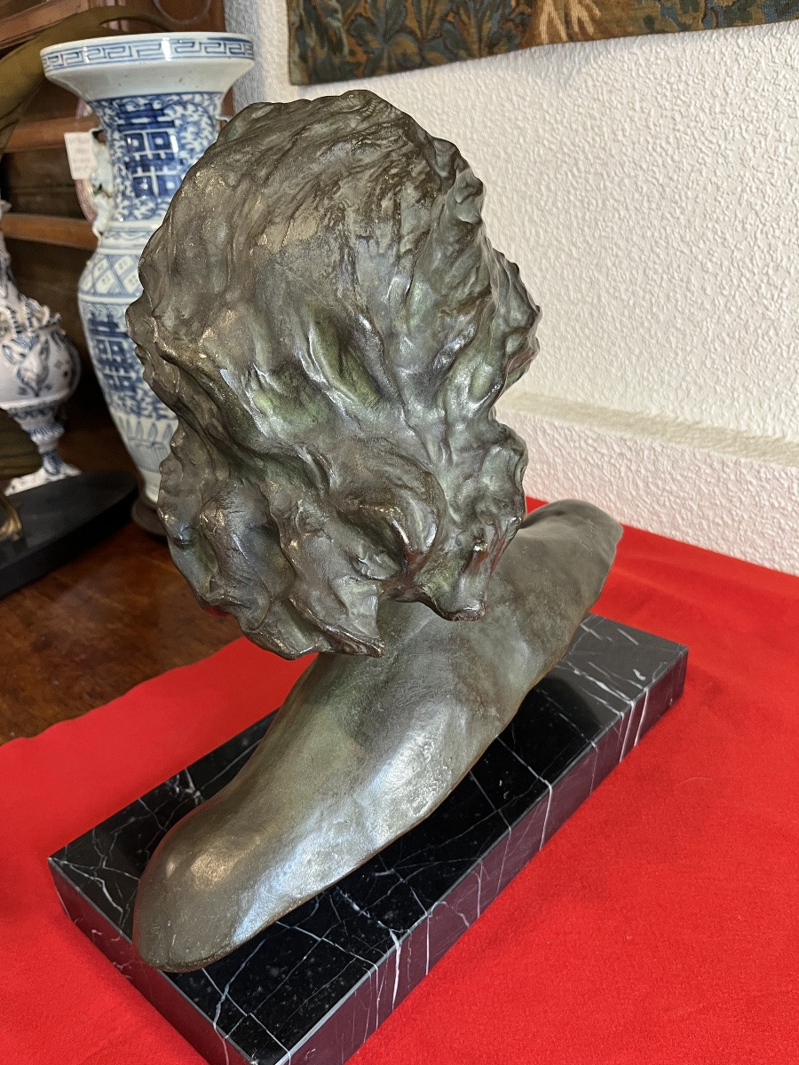 Bronze Bust Of A Man Signed Art Deco Period -photo-4