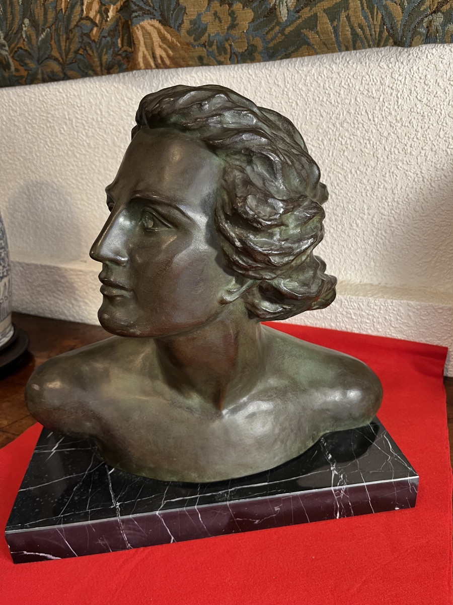 Bronze Bust Of A Man Signed Art Deco Period 