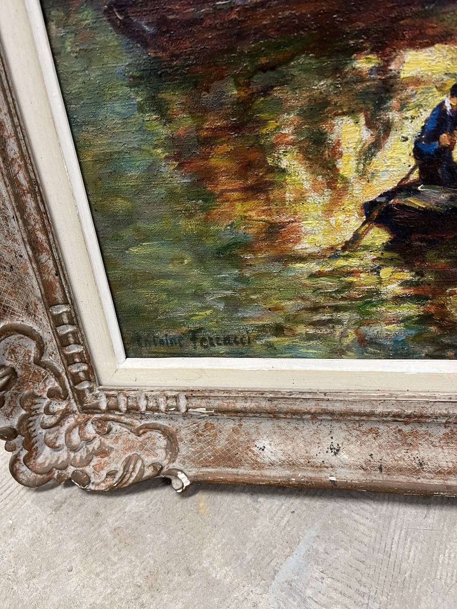 Signed Marine Painting Of Fishing Boats-photo-2