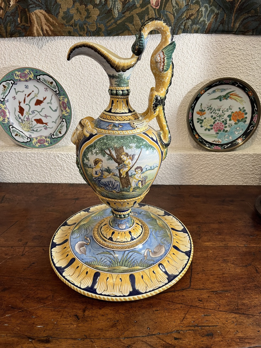 Ewer And Its Tray In Nevers Earthenware 