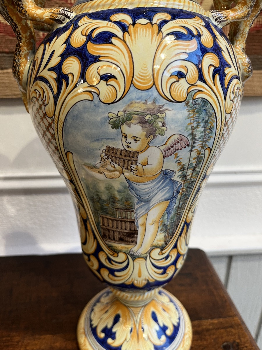 Pair Of Nevers Earthenware Vases, Renaissance Style -photo-2