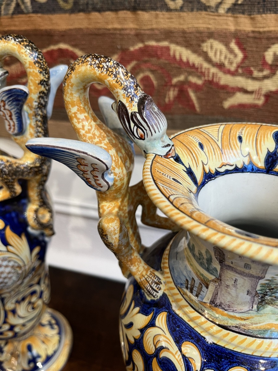 Pair Of Nevers Earthenware Vases, Renaissance Style -photo-4