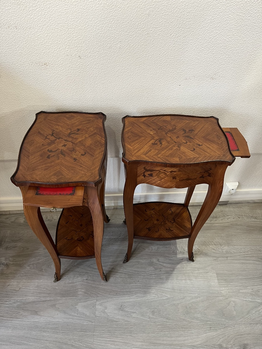 Pair Of Louis XV Style Marquetry Occasional Furniture-photo-4