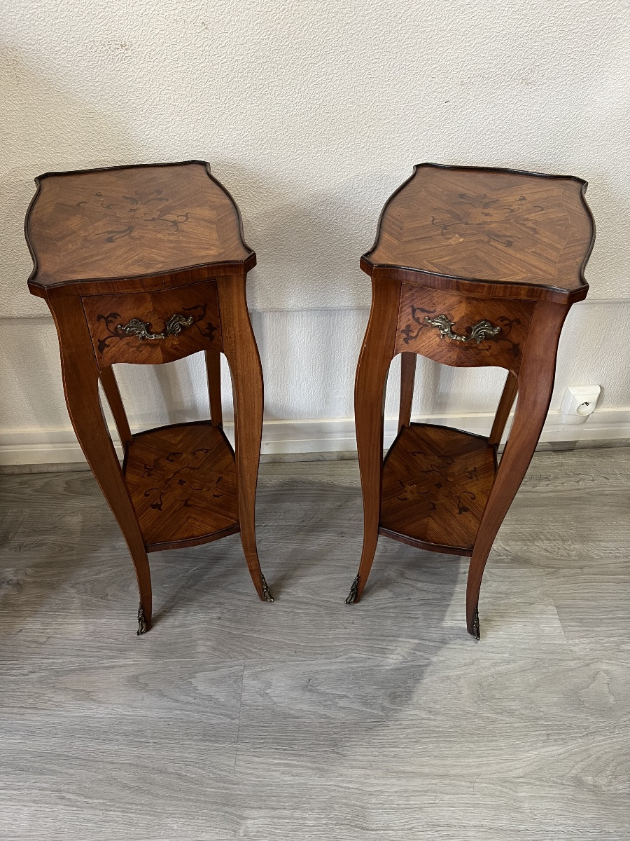 Pair Of Louis XV Style Marquetry Occasional Furniture
