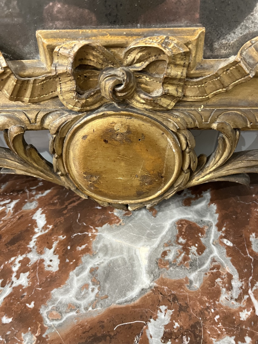 Miroir bois doré et sculpté Louis XVI -photo-2