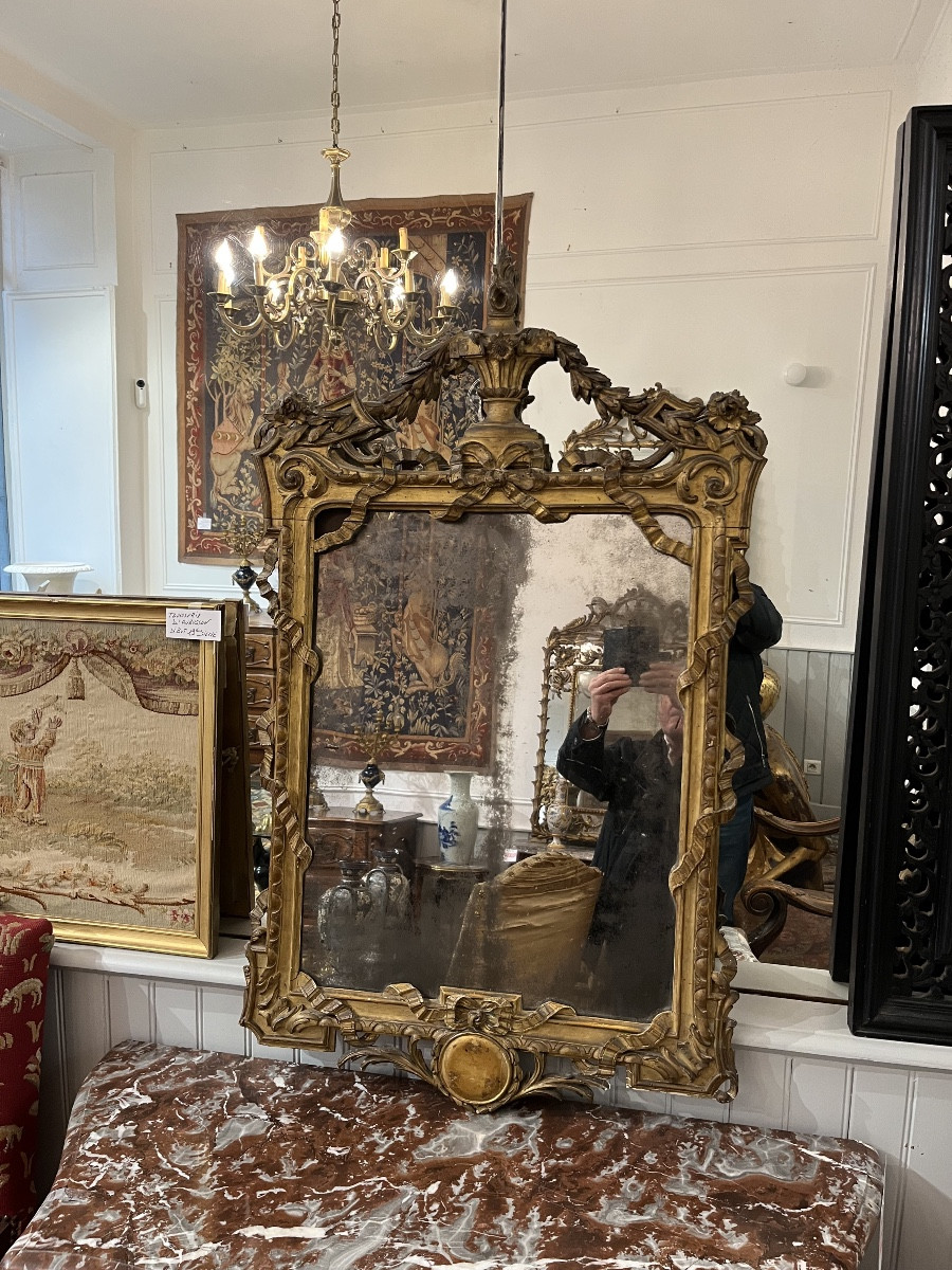 Miroir bois doré et sculpté Louis XVI -photo-2