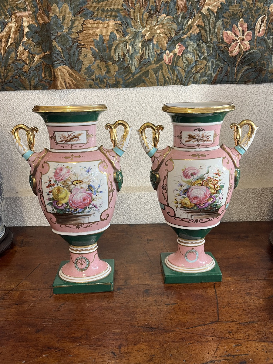 Pair Of Polychrome Sèvres Porcelain Vases 
