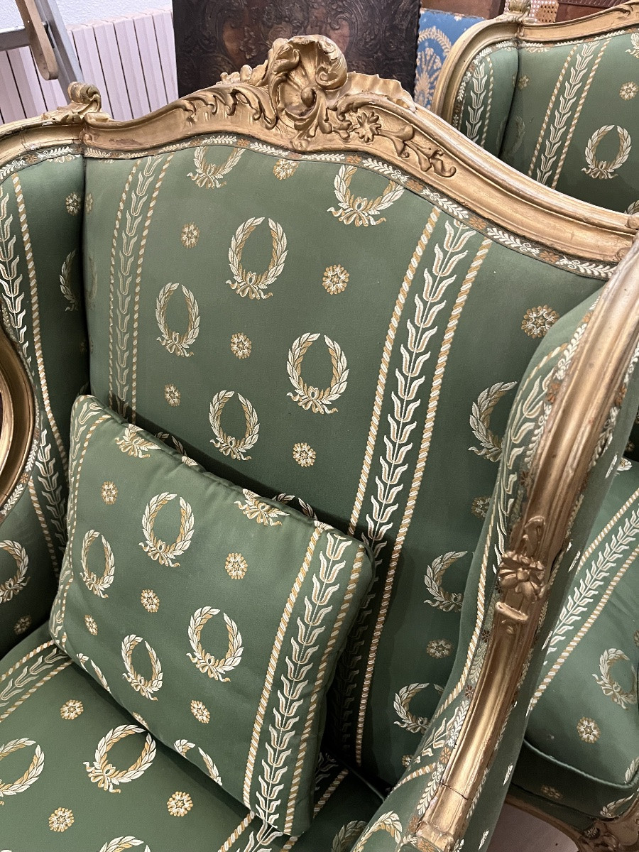 Paire de bergères à oreilles en bois doré style Louis XV-photo-2