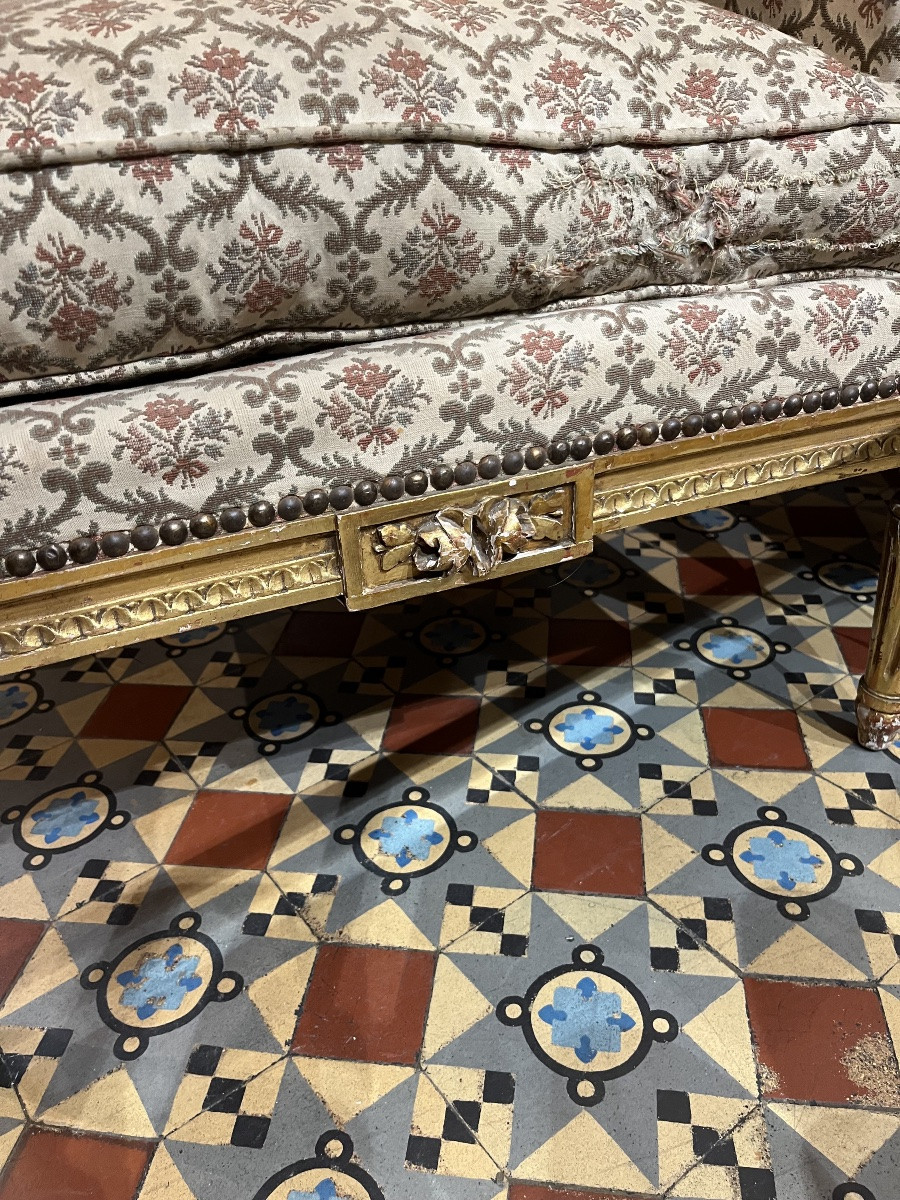 Paire de bergères à oreilles en bois doré style Louis XVI-photo-3