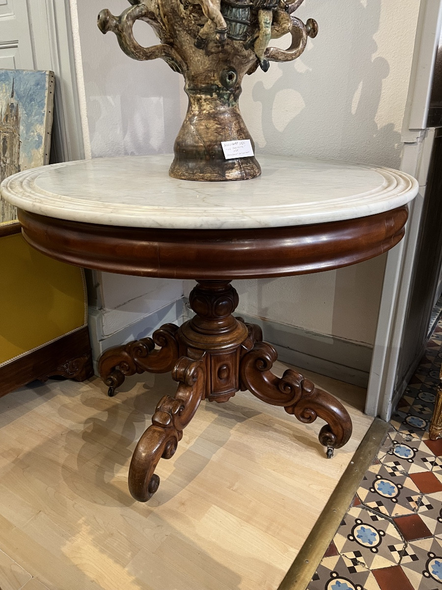 Mahogany Side Table With Marble Top, Mid-19th Century 