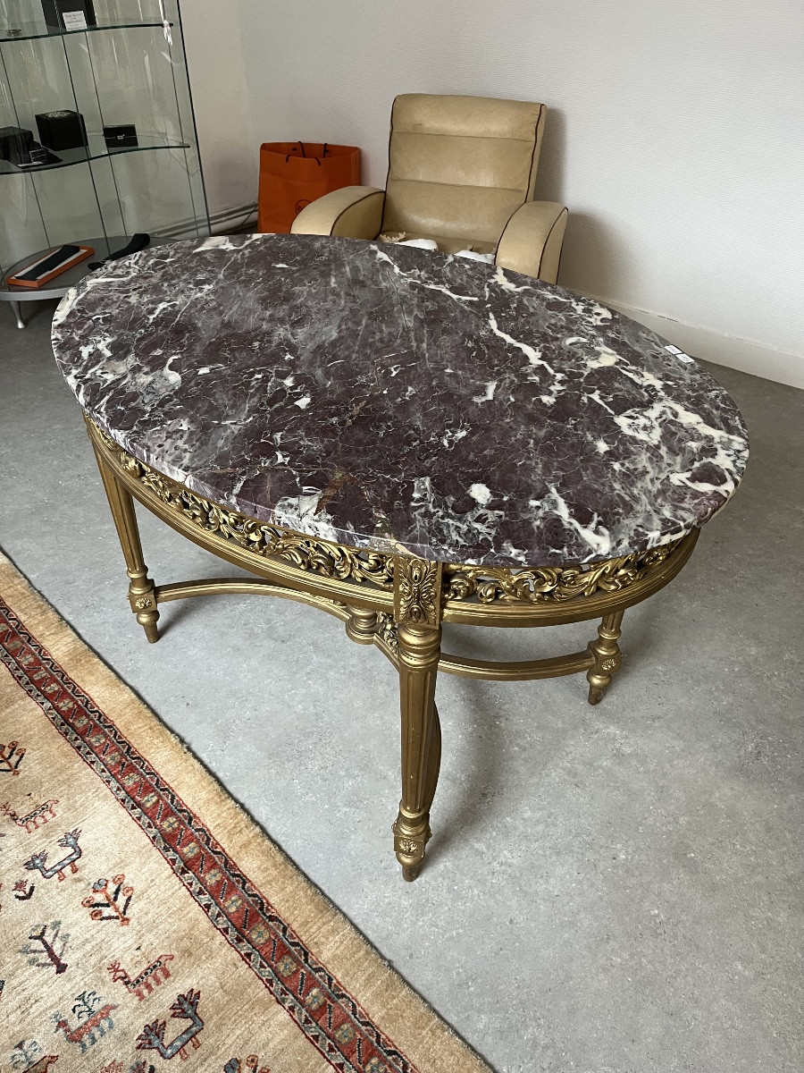 Table de milieu bois doré dessus marbre  style Louis XVI -photo-2