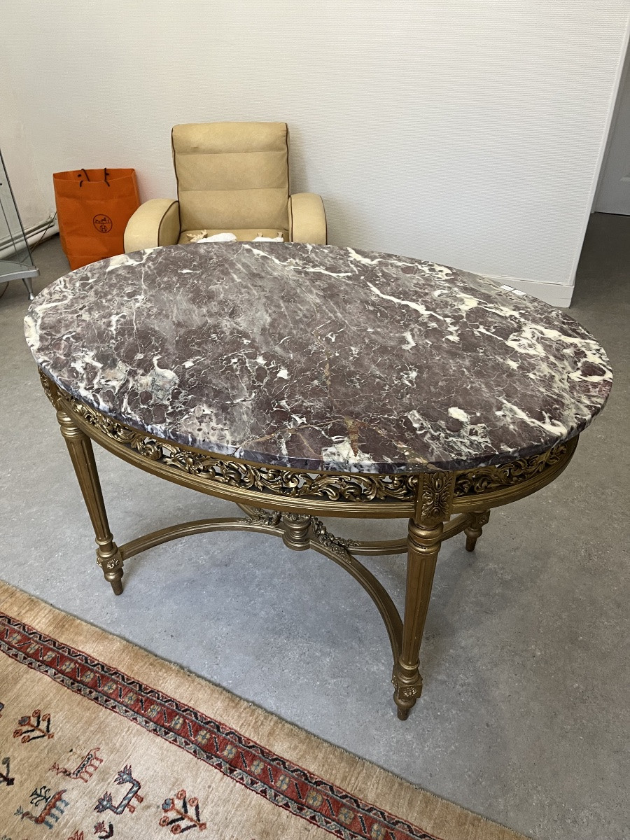 Table de milieu bois doré dessus marbre  style Louis XVI -photo-3