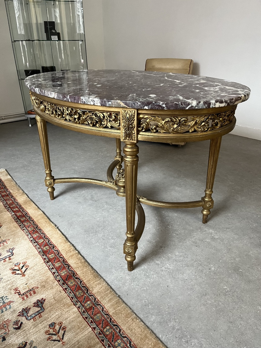 Table de milieu bois doré dessus marbre  style Louis XVI 