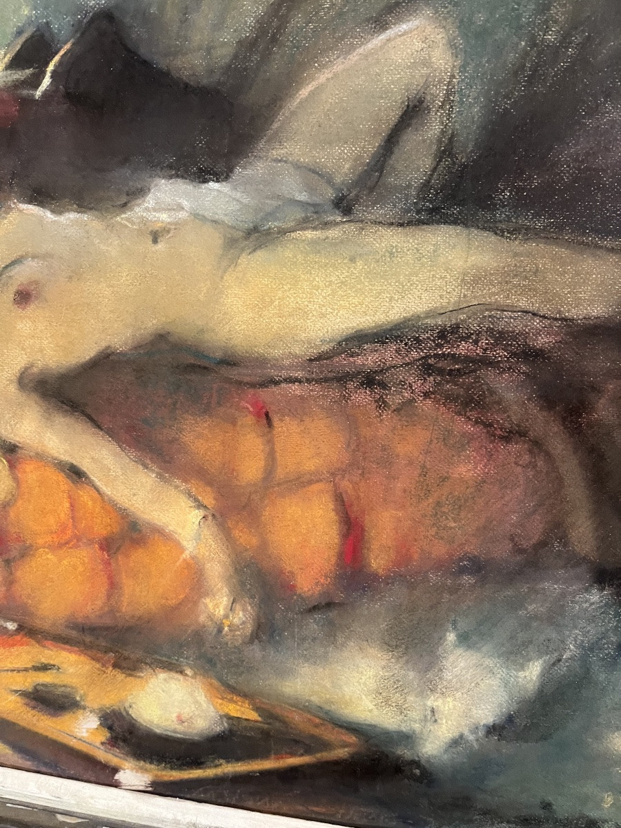 Pastel nue allongée par Louis Fortuney-photo-3