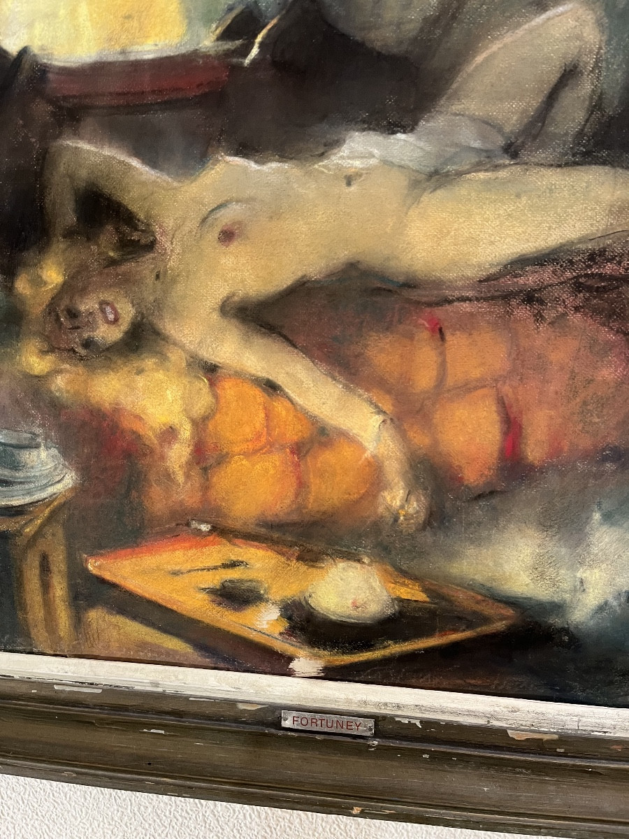 Pastel nue allongée par Louis Fortuney
