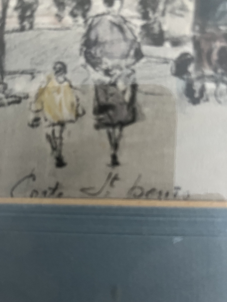 Paire de peintures sur soie représentant des vue de paris par Henri Noizeux-photo-4