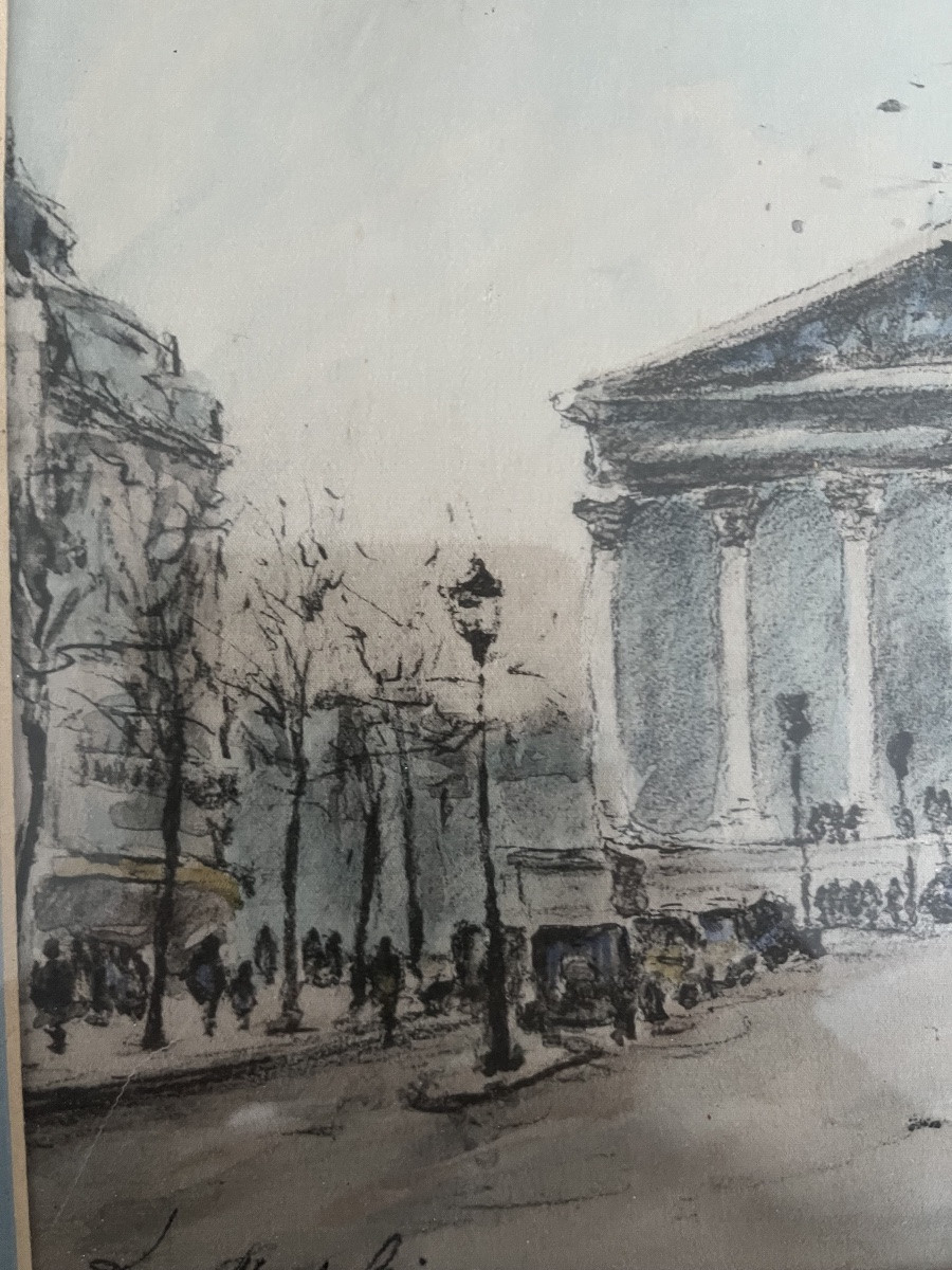 Paire de peintures sur soie représentant des vue de paris par Henri Noizeux-photo-7